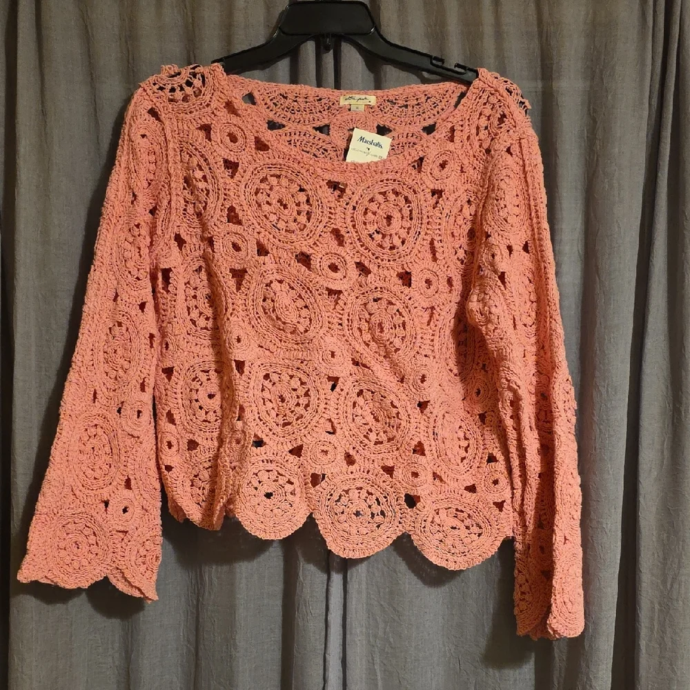 Ultra Pink Coral Crochet Circle-Motif Tunic Top - Picture 1 of 11